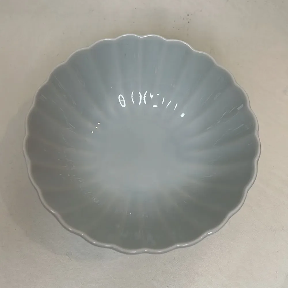 Porcelain Bowl 4 3/4 In Round 1 3/4 In Tall Vintage Sea Stripe Blue Green Ribbed